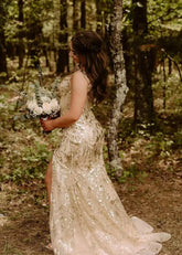 Cynthia | Off the Shoulder Gold Mermaid Sequin Corset Prom Dress with Slit - Gold - PromDressClub